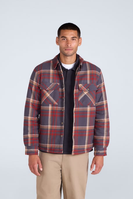 'Tide' Men's Shirt with Front Pockets Fleece Lined Warm Cosy Top Berry - Image 2