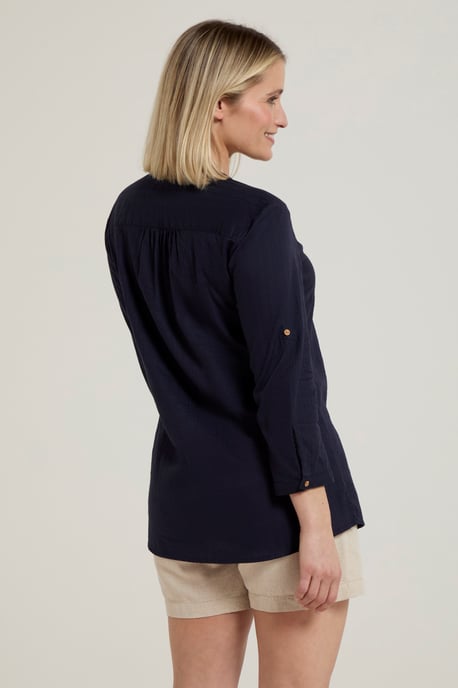 'Petra' Women's 3/4 Sleeve Shirt Button Neck Breathable Everyday Top Navy - Image 4