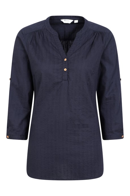 'Petra' Women's 3/4 Sleeve Shirt Button Neck Breathable Everyday Top Navy - Image 5
