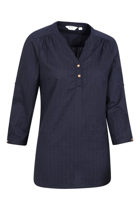 'Petra' Women's 3/4 Sleeve Shirt Button Neck Breathable Everyday Top Navy - Image 6