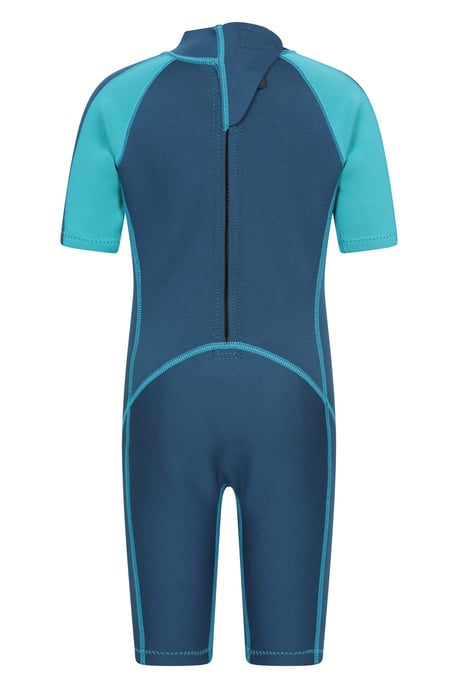 Kids Shorty Wetsuit Neoprene Fabric Flat Seams Surf Diving Swimwear Teal - Image 3