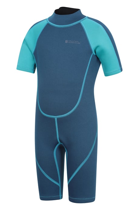 Kids Shorty Wetsuit Neoprene Fabric Flat Seams Surf Diving Swimwear Teal - Image 4