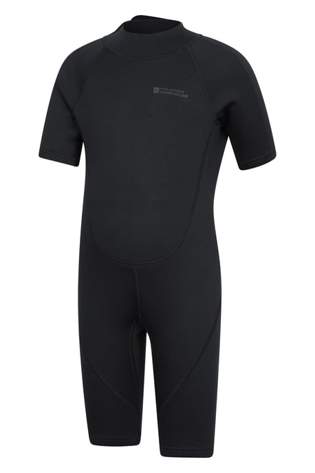 Kids Shorty Wetsuit Neoprene Fabric Flat Seams Surf Diving Swimwear Black - Image 4