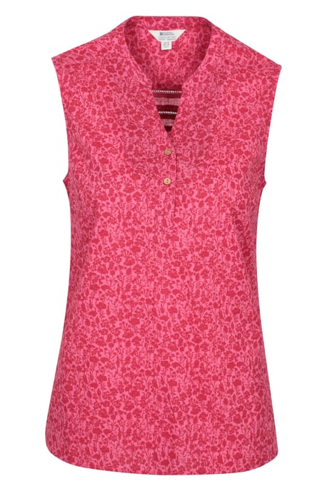 'Petra' Women's Sleeveless Shirt Cotton Button Neck Summer Top Red - Image 2