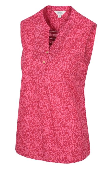 'Petra' Women's Sleeveless Shirt Cotton Button Neck Summer Top Red - Image 5