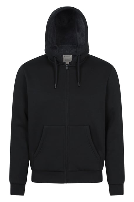 'Dalton' Men's Hoodie with Zip Closure Borg Lined Casual Cosy Jumper Black - Image 1