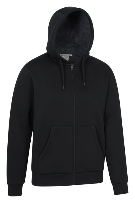 'Dalton' Men's Hoodie with Zip Closure Borg Lined Casual Cosy Jumper Black - Image 2
