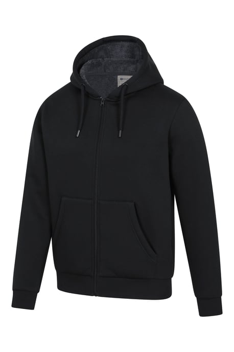 'Dalton' Men's Hoodie with Zip Closure Borg Lined Casual Cosy Jumper Black - Image 3