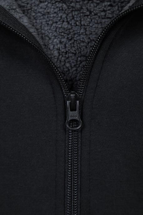 'Dalton' Men's Hoodie with Zip Closure Borg Lined Casual Cosy Jumper Black - Image 5
