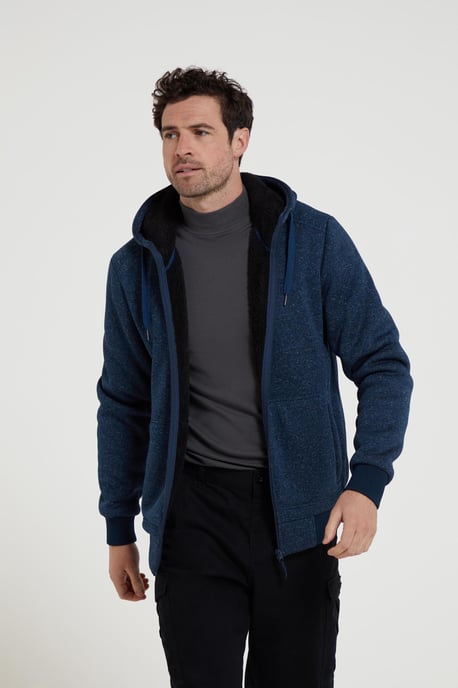 'Nevis' Men's Fur Lined Hoodie Adjustable Hood Soft Fleece Warm Cosy Jumper Dark Blue - Image 2