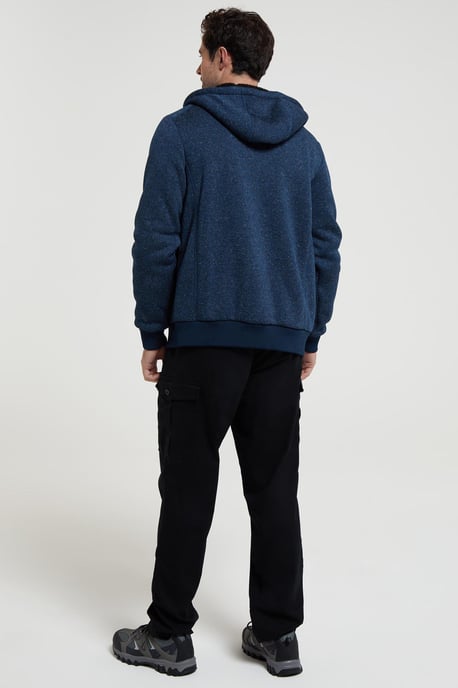 'Nevis' Men's Fur Lined Hoodie Adjustable Hood Soft Fleece Warm Cosy Jumper Dark Blue - Image 3