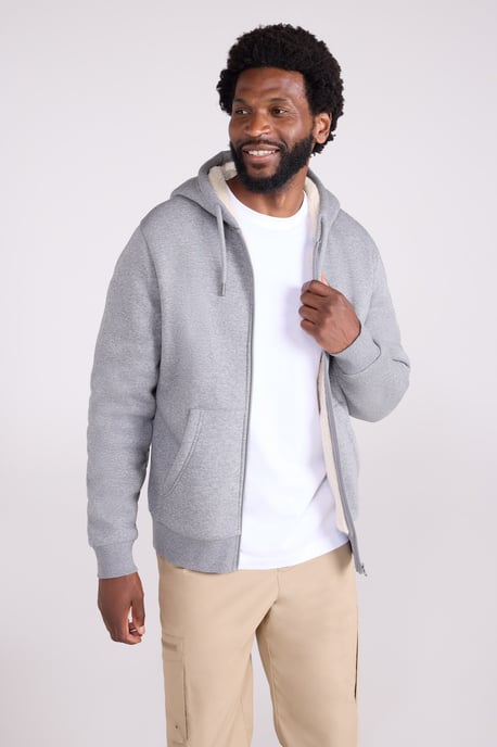 'Dalton' Men's Hoodie with Zip Closure Borg Lined Casual Cosy Jumper Grey - Image 1