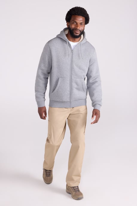 'Dalton' Men's Hoodie with Zip Closure Borg Lined Casual Cosy Jumper Grey - Image 2