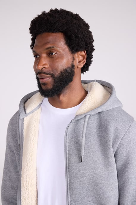 'Dalton' Men's Hoodie with Zip Closure Borg Lined Casual Cosy Jumper Grey - Image 3