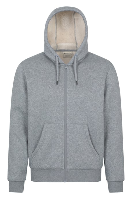 'Dalton' Men's Hoodie with Zip Closure Borg Lined Casual Cosy Jumper Grey - Image 5
