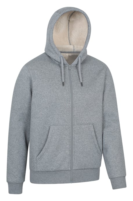 'Dalton' Men's Hoodie with Zip Closure Borg Lined Casual Cosy Jumper Grey - Image 6