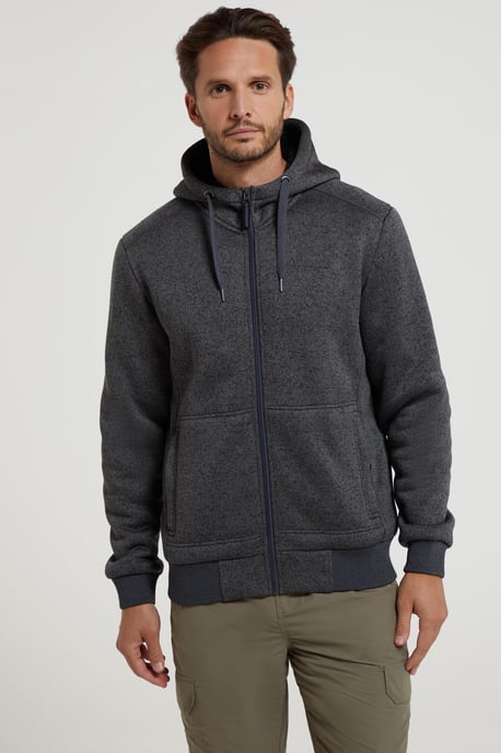 'Nevis' Men's Fur Lined Hoodie Adjustable Hood Soft Fleece Warm Cosy Jumper Black - Image 1