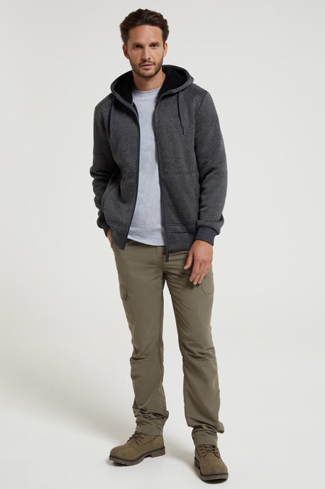 'Nevis' Men's Fur Lined Hoodie Adjustable Hood Soft Fleece Warm Cosy Jumper Black - Image 2