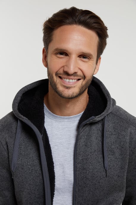'Nevis' Men's Fur Lined Hoodie Adjustable Hood Soft Fleece Warm Cosy Jumper Black - Image 3