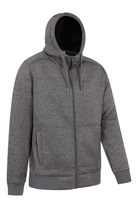'Nevis' Men's Fur Lined Hoodie Adjustable Hood Soft Fleece Warm Cosy Jumper Black - Image 6