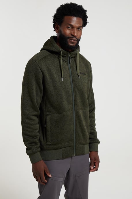'Nevis' Men's Fur Lined Hoodie Adjustable Hood Soft Fleece Warm Cosy Jumper Forest Green - Image 2