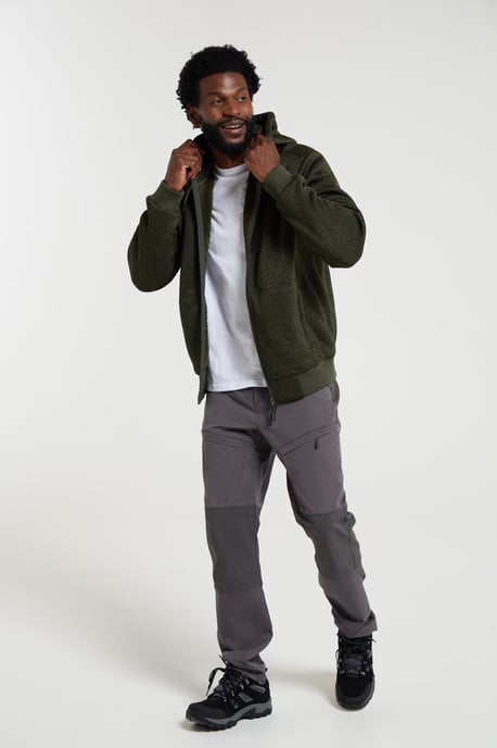 'Nevis' Men's Fur Lined Hoodie Adjustable Hood Soft Fleece Warm Cosy Jumper Forest Green - Image 3
