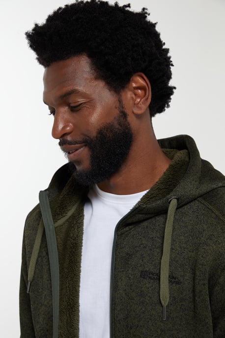 'Nevis' Men's Fur Lined Hoodie Adjustable Hood Soft Fleece Warm Cosy Jumper Forest Green - Image 4