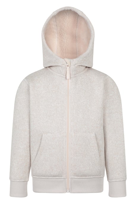 'Nevis' Kids Hoodie with Side Pockets Fur Lined Full Zip Winter Warm Jumper Ecru - Image 1