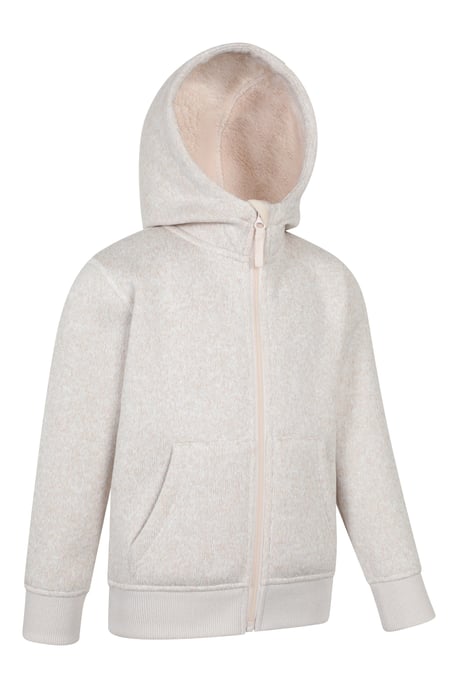 'Nevis' Kids Hoodie with Side Pockets Fur Lined Full Zip Winter Warm Jumper Ecru - Image 2