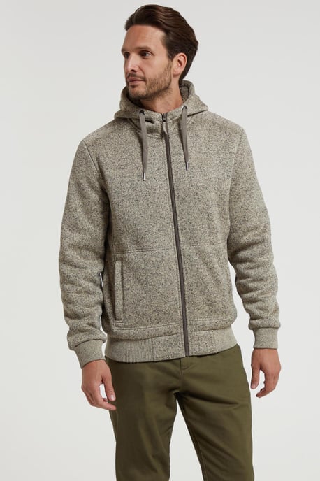 'Nevis' Men's Fur Lined Hoodie Adjustable Hood Soft Fleece Warm Cosy Jumper Beige - Image 1