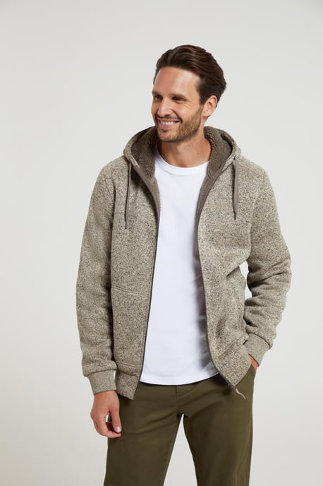'Nevis' Men's Fur Lined Hoodie Adjustable Hood Soft Fleece Warm Cosy Jumper Beige - Image 2