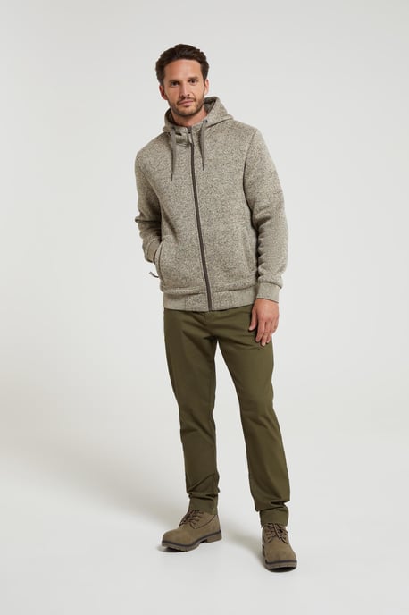 'Nevis' Men's Fur Lined Hoodie Adjustable Hood Soft Fleece Warm Cosy Jumper Beige - Image 3
