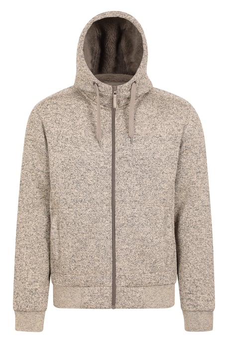 'Nevis' Men's Fur Lined Hoodie Adjustable Hood Soft Fleece Warm Cosy Jumper Beige - Image 5
