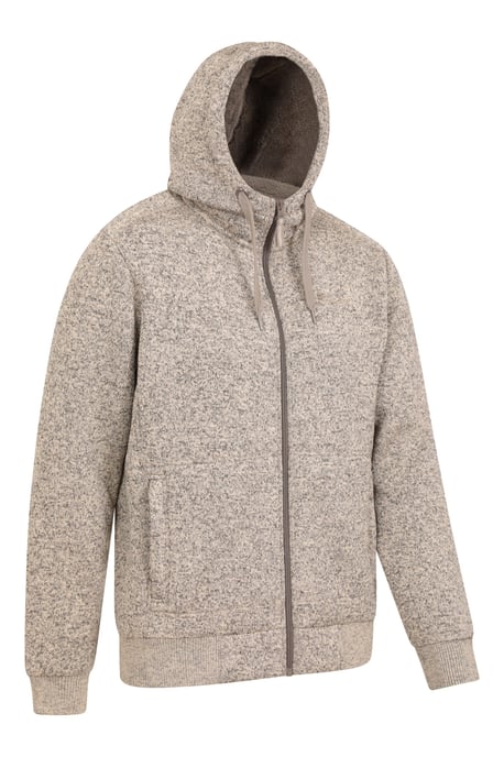 'Nevis' Men's Fur Lined Hoodie Adjustable Hood Soft Fleece Warm Cosy Jumper Beige - Image 6