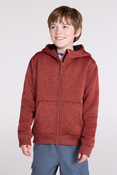 'Nevis' Kids Hoodie with Side Pockets Fur Lined Full Zip Winter Warm Jumper Rust - Image 1