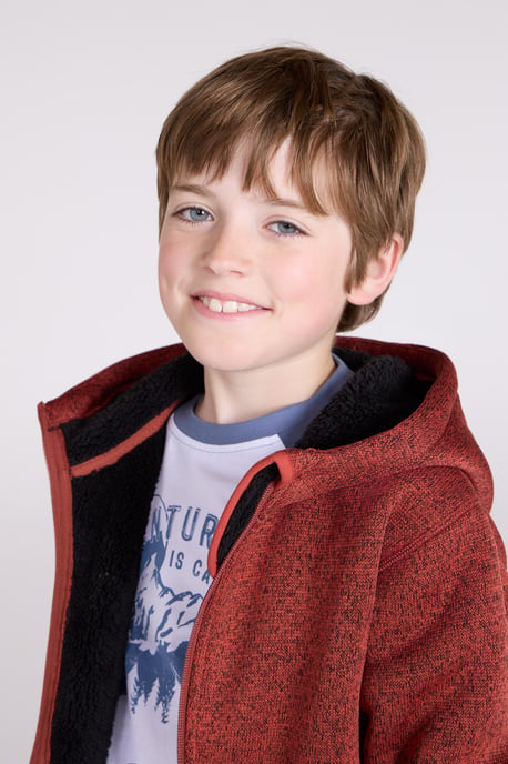 'Nevis' Kids Hoodie with Side Pockets Fur Lined Full Zip Winter Warm Jumper Rust - Image 3