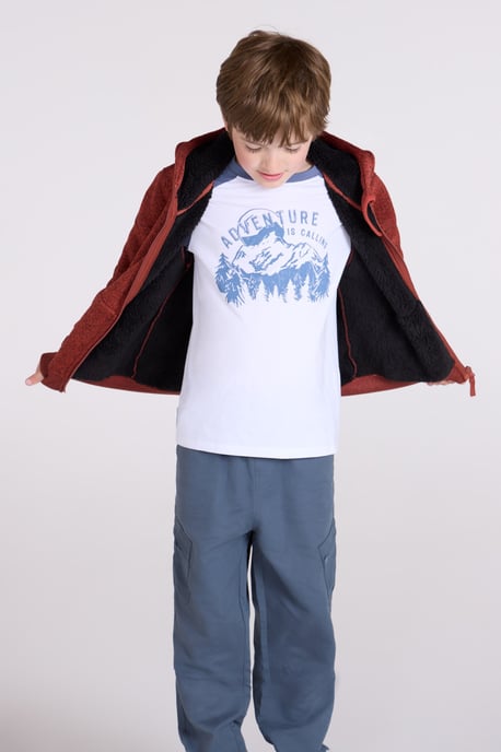 'Nevis' Kids Hoodie with Side Pockets Fur Lined Full Zip Winter Warm Jumper Rust - Image 4