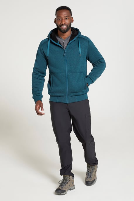 'Nevis' Men's Fur Lined Hoodie Adjustable Hood Soft Fleece Warm Cosy Jumper Indigo Blue - Image 2