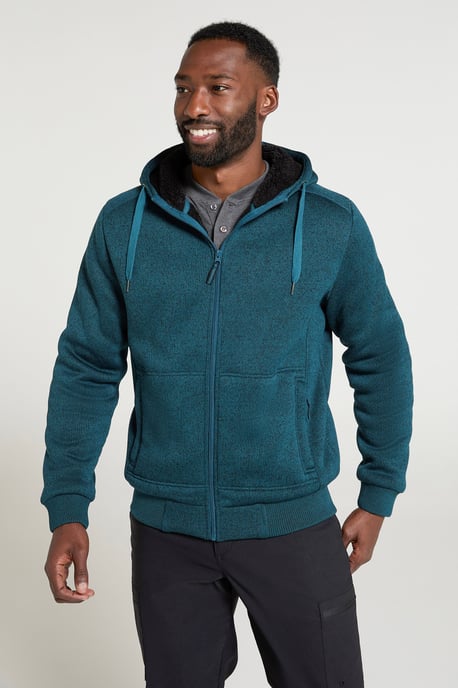 'Nevis' Men's Fur Lined Hoodie Adjustable Hood Soft Fleece Warm Cosy Jumper Indigo Blue - Image 4