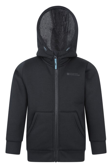 'Nordic II' Kids Full Zip Hoodie Sherpa Fleece Lined Winter Warm Jumper Black - Image 1
