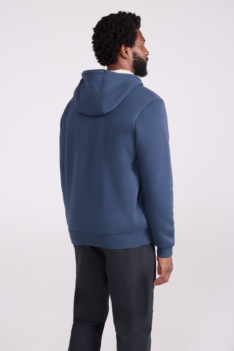 'Dalton' Men's Hoodie with Zip Closure Borg Lined Casual Cosy Jumper Navy - Image 3