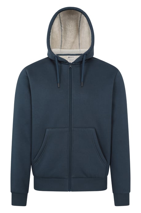 'Dalton' Men's Hoodie with Zip Closure Borg Lined Casual Cosy Jumper Navy - Image 5