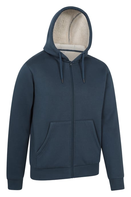 'Dalton' Men's Hoodie with Zip Closure Borg Lined Casual Cosy Jumper Navy - Image 6