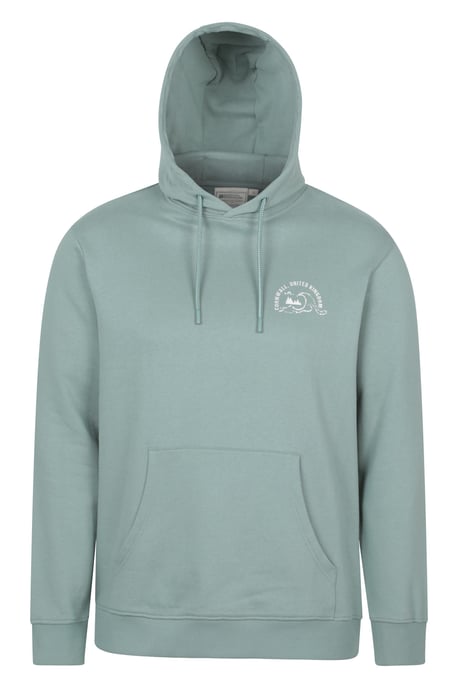 'Regional' Men's Cornwall Graphic Overhead Hoodie Drawcord Warm Cosy Pullover Olive - Image 1