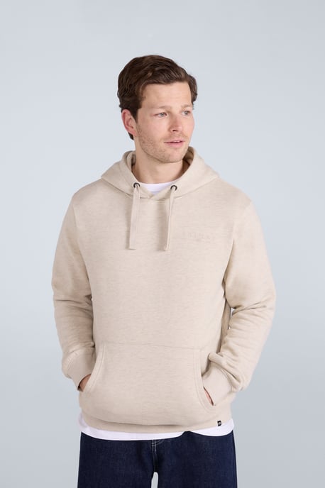 'River' Men's Hoodie Drawcord Adjustable Hood Cosy Pullover Ecru - Image 1