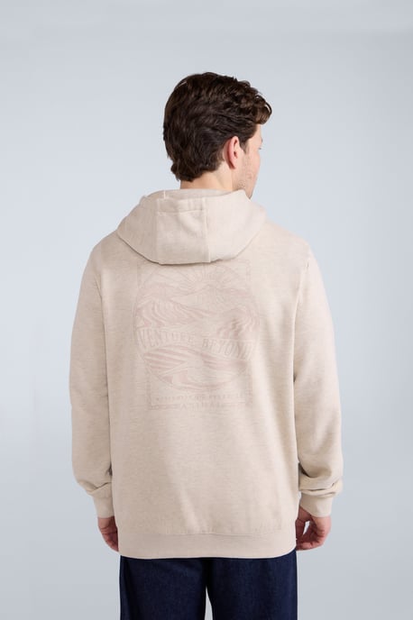 'River' Men's Hoodie Drawcord Adjustable Hood Cosy Pullover Ecru - Image 2