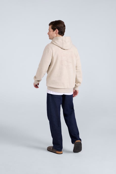 'River' Men's Hoodie Drawcord Adjustable Hood Cosy Pullover Ecru - Image 4