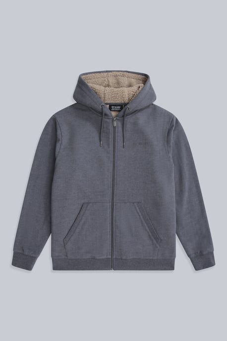 'Samuel' Men's Hoodie Sherpa Lined Drawcord Adjustable Hood Cosy Jumper Charcoal - Image 5