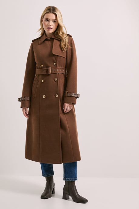 Cuff Detail Buttoned Longline Coat - Image 1
