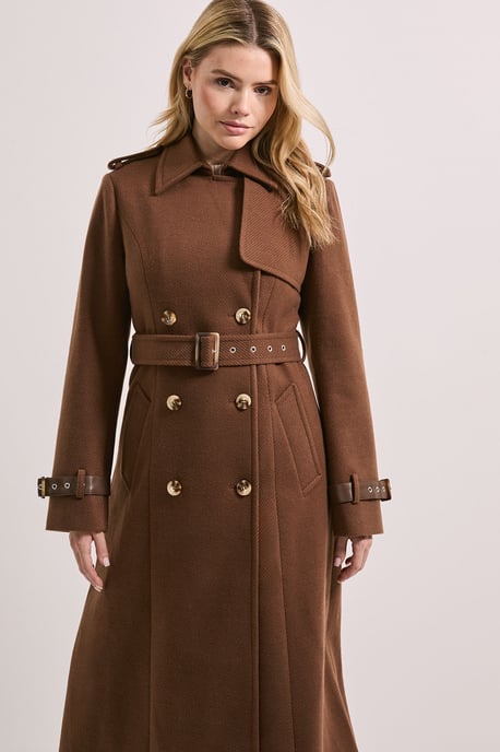 Cuff Detail Buttoned Longline Coat - Image 2